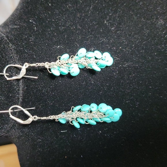Handmade Dangle Earrings with Glass Turquoise Beads - Picture 1 of 6